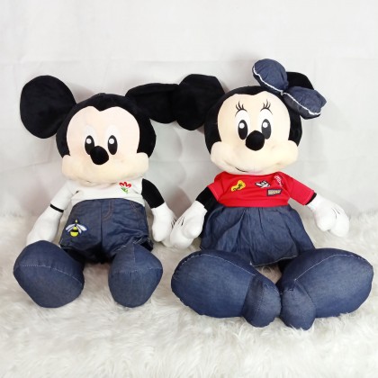 Disney Jeans Couple Mickey/Minnie SOFTTOYS/PLUSHTOYS/KIDSTOYS/DOLL 90CM 牛仔米奇米妮娃娃玩具公仔90厘米 Anak Patung
