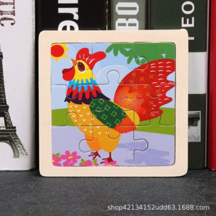 {READY STOCK} Kids Wooden Giraffe/Whale/Crab/Panda/Elepahnt Jigsaw Puzzle Early Education 9粒小拼图儿童益智交通工具动物昆虫动手动脑拼板木质玩具