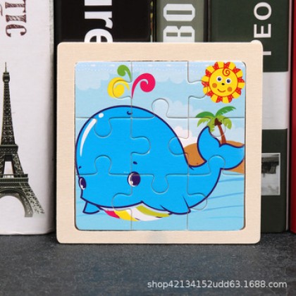 {READY STOCK} Kids Wooden Giraffe/Whale/Crab/Panda/Elepahnt Jigsaw Puzzle Early Education 9粒小拼图儿童益智交通工具动物昆虫动手动脑拼板木质玩具