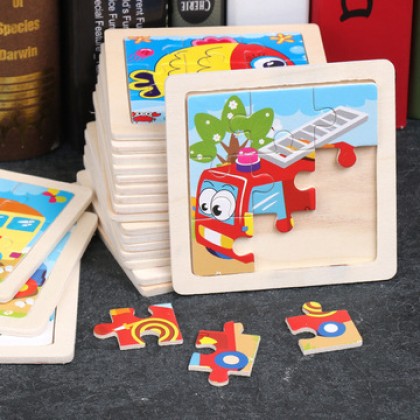 {READY STOCK} Kids Wooden Giraffe/Whale/Crab/Panda/Elepahnt Jigsaw Puzzle Early Education 9粒小拼图儿童益智交通工具动物昆虫动手动脑拼板木质玩具