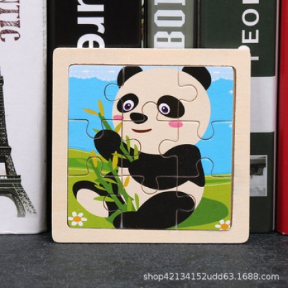{READY STOCK} Kids Wooden Giraffe/Whale/Crab/Panda/Elepahnt Jigsaw Puzzle Early Education 9粒小拼图儿童益智交通工具动物昆虫动手动脑拼板木质玩具
