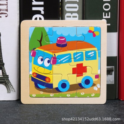{READY STOCK} Kids Wooden Giraffe/Whale/Crab/Panda/Elepahnt Jigsaw Puzzle Early Education 9粒小拼图儿童益智交通工具动物昆虫动手动脑拼板木质玩具