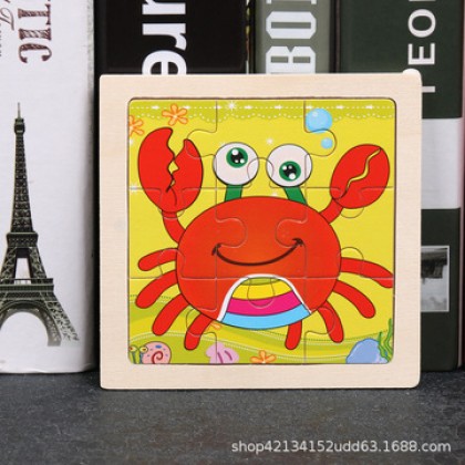 {READY STOCK} Kids Wooden Giraffe/Whale/Crab/Panda/Elepahnt Jigsaw Puzzle Early Education 9粒小拼图儿童益智交通工具动物昆虫动手动脑拼板木质玩具
