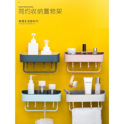 {M'SIA STOCK} Bathroom Rack Wall Mounted Plastic Kitchen Storage Bathroom Shower Storage Shelf Hook Seamless 壁挂式浴室厨房置物架