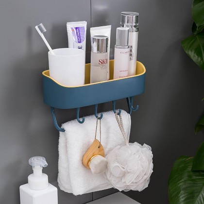 {M'SIA STOCK} Bathroom Rack Wall Mounted Plastic Kitchen Storage Bathroom Shower Storage Shelf Hook Seamless 壁挂式浴室厨房置物架