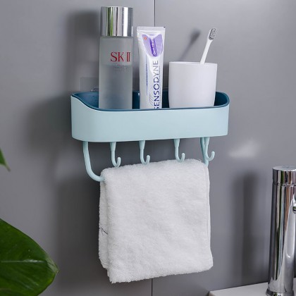 {M'SIA STOCK} Bathroom Rack Wall Mounted Plastic Kitchen Storage Bathroom Shower Storage Shelf Hook Seamless 壁挂式浴室厨房置物架