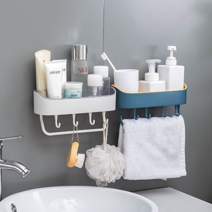 {M'SIA STOCK} Bathroom Rack Wall Mounted Plastic Kitchen Storage Bathroom Shower Storage Shelf Hook Seamless 壁挂式浴室厨房置物架