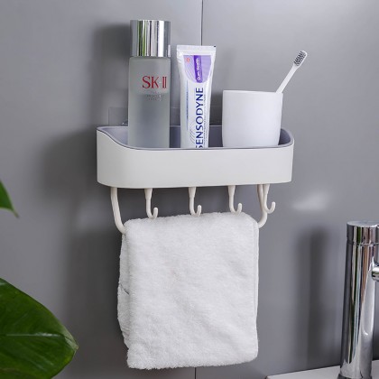 {M'SIA STOCK} Bathroom Rack Wall Mounted Plastic Kitchen Storage Bathroom Shower Storage Shelf Hook Seamless 壁挂式浴室厨房置物架