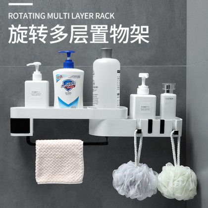 {M'SIA STOCK} Bathroom Storage Rack Triangular Layered Rotating Shelf Wall Mounted Plastic 免打孔三角旋转置物架