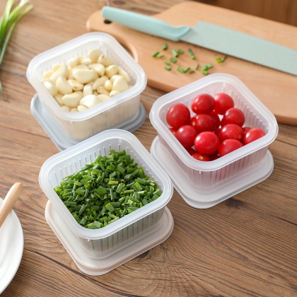 {READY STOCK} Fresh Ginger Garlic Onion Double Layer Plastic Storage Box Transparent Refrigerator 方形葱花保鲜盒 Bawang Kotak