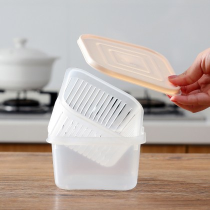 {READY STOCK} Fresh Ginger Garlic Onion Double Layer Plastic Storage Box Transparent Refrigerator 方形葱花保鲜盒 Bawang Kotak