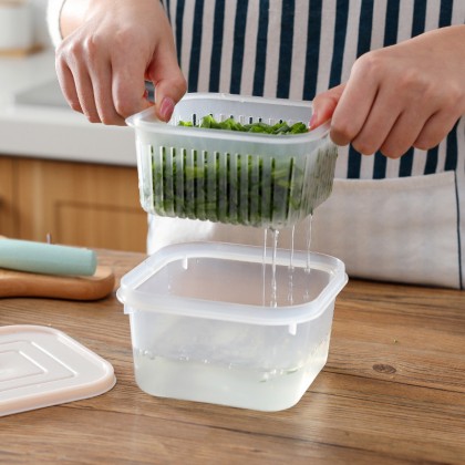 {READY STOCK} Fresh Ginger Garlic Onion Double Layer Plastic Storage Box Transparent Refrigerator 方形葱花保鲜盒 Bawang Kotak