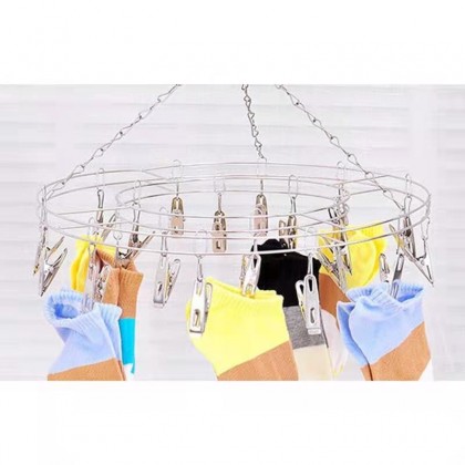 {M'SIA STOCK} 20 Clippers Stainless Steel Multi-functional Large Round Sock & Undergarment Drying Hanger  20夹不锈钢圆形晒袜架