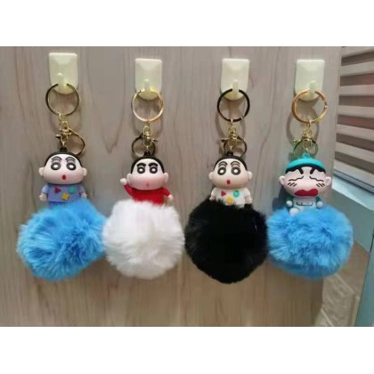 Puffer Ball Shin Chan Key Chain   毛毛球蜡笔小新钥匙圈