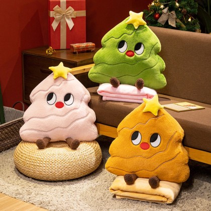 Three Color Christmas Tree Pillow With Blanket   三色圣诞树枕头被