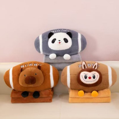Rugby Cartoon Pillow With Blanket   卡通橄榄球枕头被